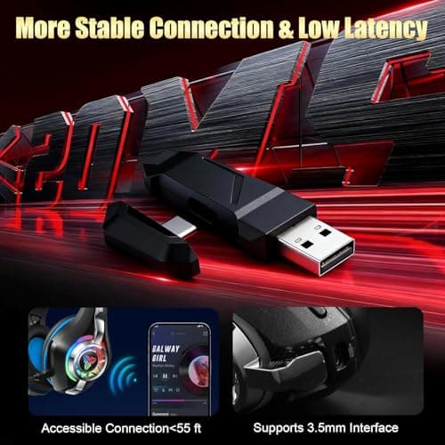 2.4GHz Wireless Gaming Headsets for PS5/PS4/Switch, New RGB Bluetooth 5.4 Noise Cancelling Gaming Headphones with 7.1 Surround Sound, 40mm Drivers, 276g Ultraligero, Memory Foam, 40Hrs Audífonos Gamer — view 3