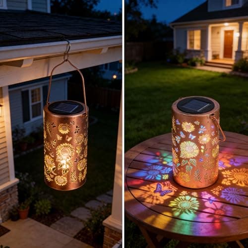 UZIMOO Solar Sunflower Lanterns Outdoor, Waterproof Hanging Lantern Lights, Hollowed-Out Metal Decor Lantern, Multicoloured LED Garden Decoration Light for Patio, Yard, Pathway, Landscape, Lawn — view 6