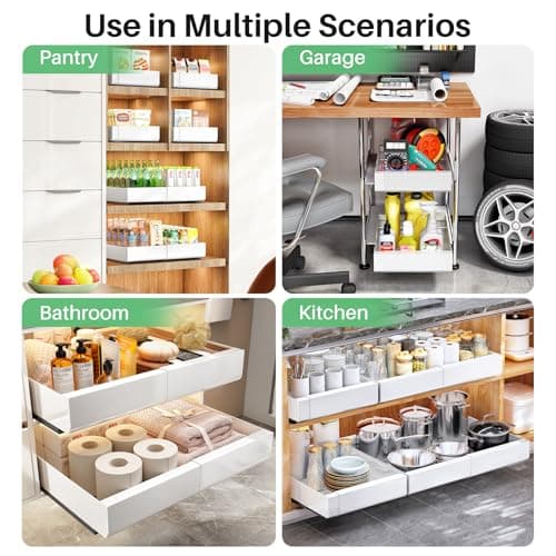 Kitstorack Pull out Cabinet Organizer, Expandable(12"-20") Heavy Duty Slide out Drawers Fixed with Adhesive Nano Film for Pots, Roll out Shelf Storage for Kitchen Base Cabinet Organization(White) — view 8