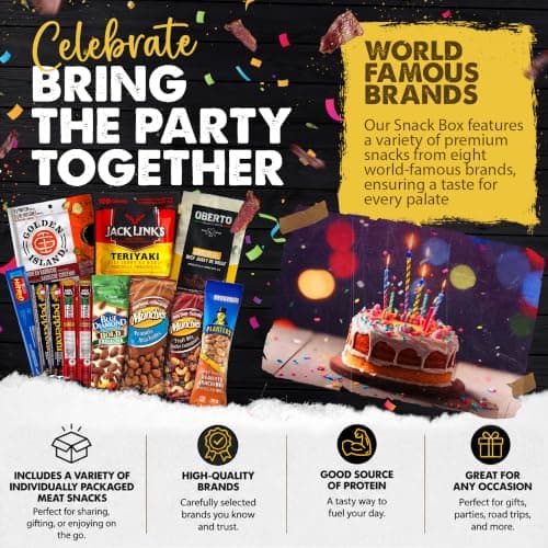 Birthday Gifts for Men & Birthday Card for Him - Beef Jerky Box - Carnivore Meat Snacks Birthday Gift Basket for Men - Great Birthday Gifts for Boyfriend , Best Gifts for Dads Birthday Gifts - Snack Box Birthday Gift for Husband - Overall Cool Birthday Gifts for Men, Dad Gifts and Gifts for Him ((12pcs) + Birthday Card) — view 5