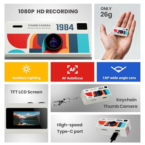 Mini Digital Camera with 32GB Micro SD Card, Retro Camera, FHD 1080P Video Recording & Photo Shooting, 20 Retro Filters, Pocket Mini Camera Keychain, Pendant Gift for Kids Teens Beginners — view 2