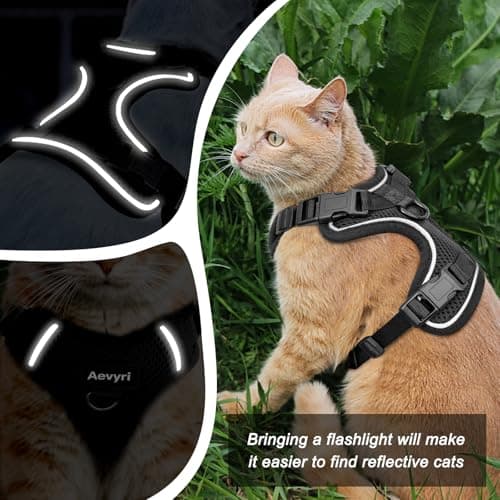 Cat Harness, Cat Harness and Leash for Walking, Adjusted in Four Directions and Breathable Cat Harness for Anti Escape that can be Fitted and Positioned, Reflective Strips Harness, Black, M — view 2