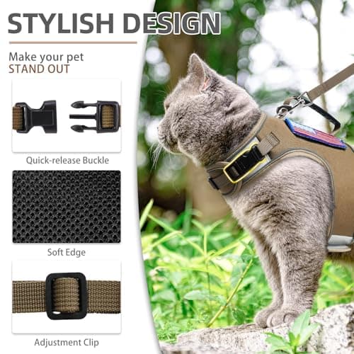 PUPTECK Soft Mesh Cat Vest Harness and Leash Set Puppy Padded Pet Harnesses Escape Proof for Cats Small Dogs Rabbits Bunny, Tactical Yellow, M — view 3