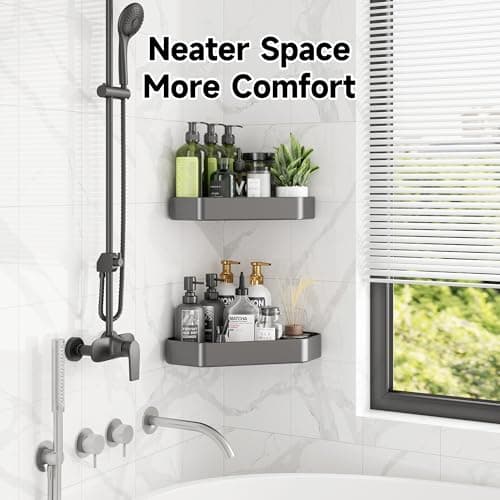 Veken Aluminum Corner Shower Caddy 4-Pack, Never Rust, No Drilling Adhesive Shelves, Stainless Rack with Soap Holder, Bathroom Organizers and Storage, Wall-Mounted Kitchen & Home Decor, Grey — view 5