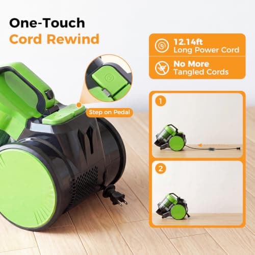 NEWBULIG Canister Vacuum Cleaners for Home, Strong Suction Bagless Vacuum Cleaner, 850W 16Kpa for Hard Floor and Carpet, Retractable Cord,1.8L Large Dust Cup — view 2
