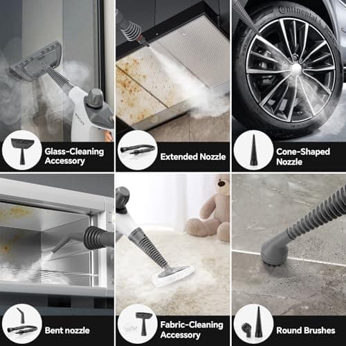 TICYACK Steam Cleaner Handheld for Home-500ml Large Capacity Steam Cleaner with 16 Accessories, Auto Continuous Steam & Safety Lock, Multi-Purpose for Kitchen Grease, Bathroom Grout (Grey/white)