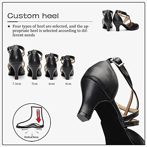 DKZSYIM Women's Latin Ballroom Dance Shoes Close Toe Character Modern Tango Salsa Performance Dancing Shoes,7161-Black-6,US 7.5 — view 4