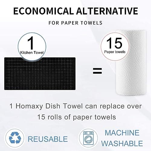 Homaxy 100% Cotton Terry Kitchen Towels(Black, 13 x 28 inches), Checkered Designed, Soft and Super Absorbent Dish Towels, 2 Pack — view 6