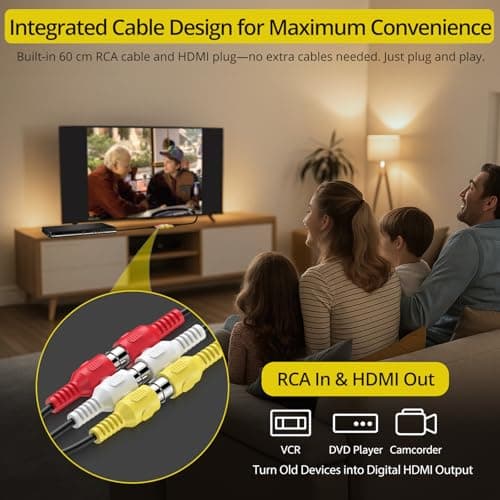 PROZOR RCA to HDMI Converter Cable - 4:3/16:9 Switch, 1080P AV to HDMI Adapter, Composite CVBS Audio Video Adapter, for PS1/PS2/N64/Wii/Xbox and VCR/VHS/DVD Players to HDTV, Plug & Play — view 3