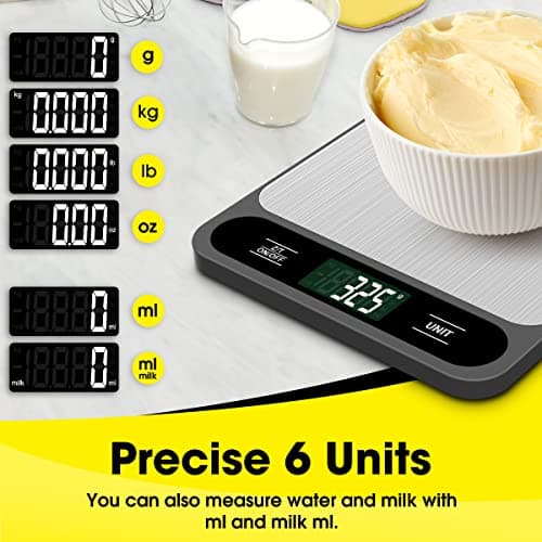Mik-Nana Food Scale, 10kg/22lb Digital Kitchen Scale Weight Grams and Ounces for Baking Cooking Coffee Package Postage, 6 Units with Tare Function, LCD Display, Easy Clean Stainless Steel — view 4