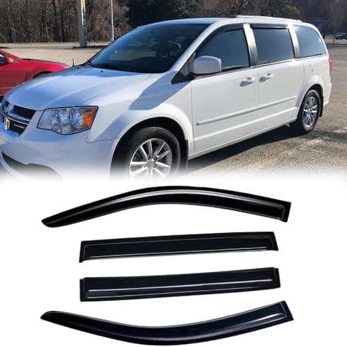 Deebior Original Side Window Visors Rain Guards for 2008-2020 Dodge Grand Caravan&2008-2016 Chrysler Town & Country, 4pcs Out-Channel Tape-On Nice Wind Deflector Set 94251