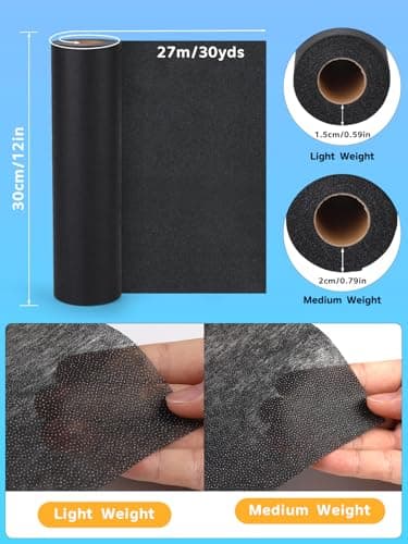 Black Lightweight Fusible Interfacing for Sewing: 11.6" X 30yd Interfacing Fabric for Sewing, Iron-On Non-Woven Single-Sided Interfacing for Crafts, Quilting Supplies