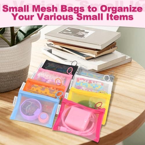 Mini Mesh Pouches(8 Pack), Small Mesh Bags with Zipper Nylon Makeup Pouches Bag Cosmetic Pouch Travel Purse Organizer Insert Diaper Inside Bag Organizers Home Organizing Size See Through Cute Colors — view 3