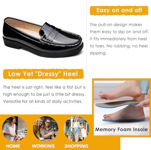 Freeberry Women's Comfortable Leather Penny Loafers Slip On Business Casual Dress Shoes Lightweight Office Work Flats Everyday Walking Shoes for Women, Black Patent, 7.5 M US — view 5