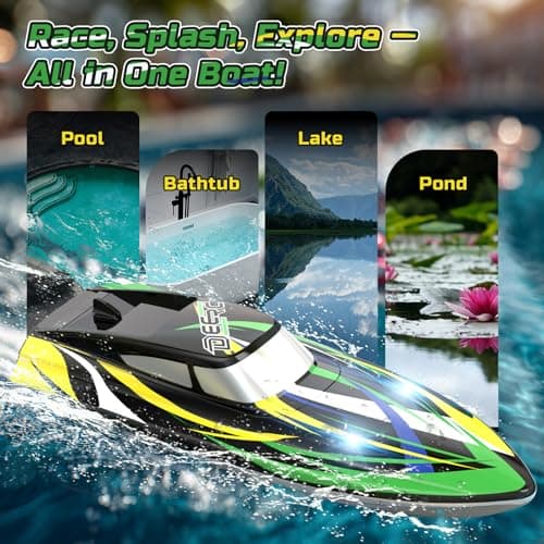 DEERC Fast RC Boat with LED Lights, 30+KM/H, High Speed Remote Control Racing Boat, Self-Righting, 2 Batteries, 24+ Mins, 2.4GHz Pool & Lake Toys for Kids & Adults — view 5