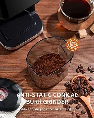 SHARDOR Conical Burr Espresso Coffee Grinder Electric with Precision Timer 2.0, Touchscreen Adjustable Burr Mill with 51 Precise Settings for Home Use, Anti-static, Stainless Steel — view 5
