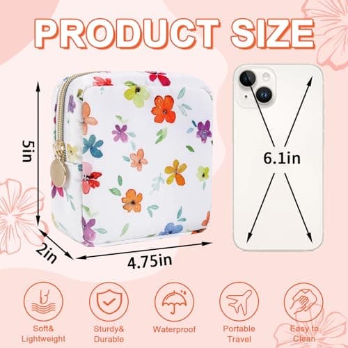 UIXIZQ Waterproof Mini Floral Makeup Bag Pouch for Purse,Nylon Flower Cosmetic Travel Bag Small Preppy Toiletry Organizers for Women Girl,Cute Zipper Pouch Coin Purse for Work(Mini Colorful-Flowers)