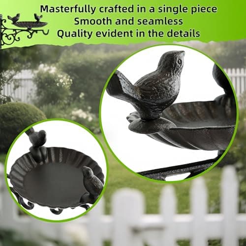 Heavy Duty Cast Iron Bird Feeder with Hanging Bracket – Wall Mounted Bath Vintage & Lovely Birds Decorative Hook for Garden, Patio Outdoor Planter Holder Lantern Garden Wind Chime Hanger Decor — view 3