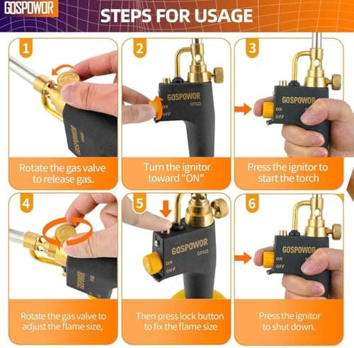 High Intensity Propane Torch Head Fuel by Propane, MAPP, Welding Torch, Turbo Gas Torch Kit, Trigger Start Mapp Gas Torch Kit with Igniter,Propane torch,Blow Torch(Fuel Not Included) — view 4