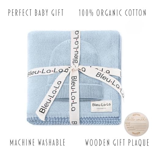 Bleu La La Baby Gift Set - Organic Cotton Newborn Blanket Essentials, Thoughtful Baby Shower & New Baby Gift for Boys & Girls (01 - Luxe - Sky Blue) — view 2
