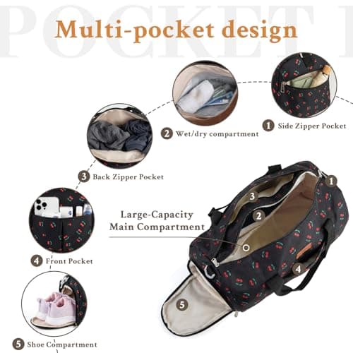 2PCS Cute Gym Bag for Girls, Duffle Bag with Wet Pocket & Shoe Compartment and Item Bag, Duffle Bag for Travel, Sports, Fitness & Workout — view 2