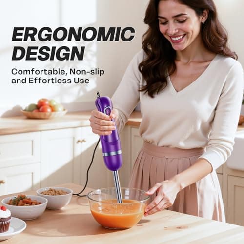 Turelar Immersion Blender Handheld, Corded Electric Blenders Portable Stick Mixer with 2 Mixing Speed and Stainless Steel Blades Emulsifier for Effortless Blending Soup, Smoothies, Puree or Baby Food — view 2
