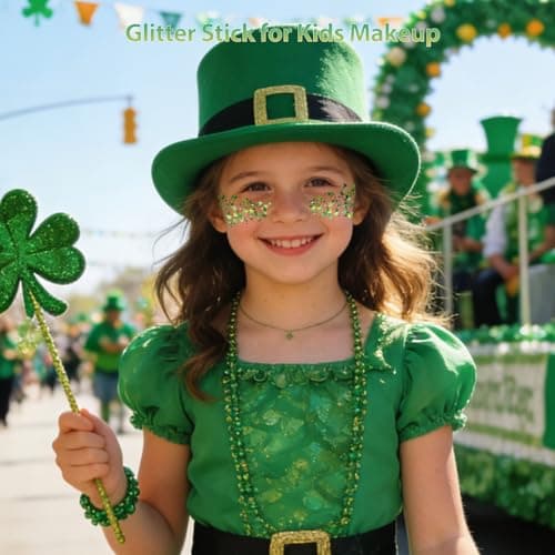 Mysense Shamrock Glitter Stick for Face Hair Body, St Patricks Day Accessories, Irish Festival Four Leaf Clover Green Glitter Makeup for Saint Patrick’s Day Outfit Women Girls Kids — view 3