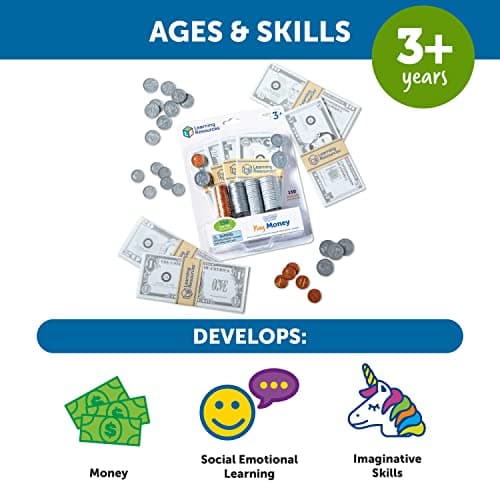 Learning Resources Pretend & Play Money - Kids Cash Register, Dollars, Pretend Classroom Play Sets for Kids, Toy Currency, Toy Dollar Bills — view 4