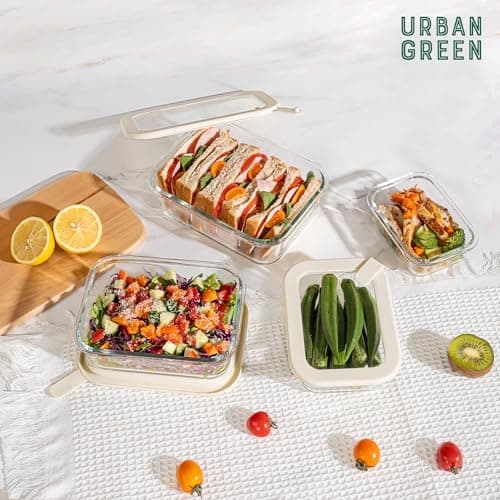 Urban Green Glass Food Storage Containers with Glass Lids, Microwave Safe Food Container Set, Aitight Meal Prep Container Set, LeakProof, 100% Plastic Free, 4 Pack — view 5