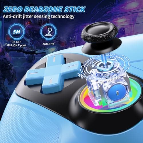 Gamrombo LED Wireless Controller for PS5, Compatible with PS5 Pro/Slim/PC, Dual Vibration, Macro/Turbo Function, 3.5mm Audio Jack - Blue — view 2