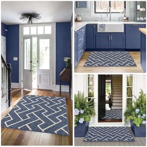 hicorfe Indoor Doormat,Front Back Door Mat Rubber Backing Non Slip,32"x48"Large Absorbent Resist Dirt Entrance Doormat Inside Floor Mats for Entryway Washable Low-Profile(Blue) — view 2