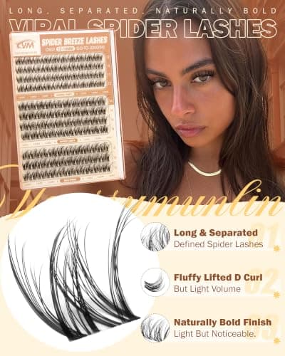 Spider Lash Clusters, ONLY 12-14-16mm Wispy Eyelash Clusters D Curly Lashes Cluster Breeze Cluster Eyelash Extensions Natural Reusable Individual Lashes with Invisible Band for DIY by Vanssymunlin — view 5