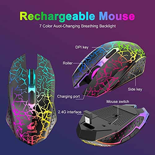 LexonElec T61 Wireless Gaming Keyboard and Mouse Combo,61 Key Rainbow Backlit Keyboard with Rechargeable 4000mAh,Mechanical Feel,Ergonomic,Quiet,RGB Mute Mice and Mousepad for PS4,Xbox One,Desktop,PC — view 2