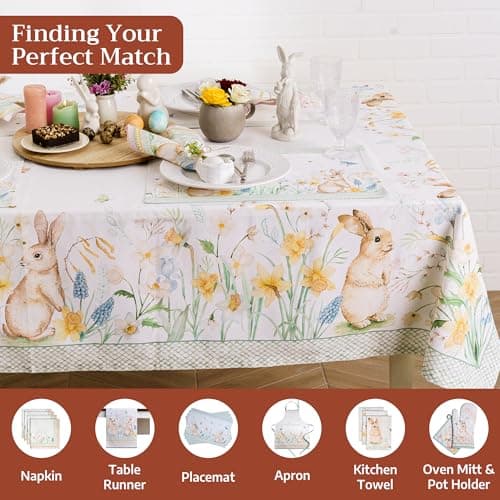 Maison d' Hermine Table Cloth Rectangle Table 100% Cotton 54 x 72 Inches Tablecloth Reusable Decorative for Dining Kitchen Room Farmhouse Party Home Hotel Restaurant Spring Summer - Easter Dew — view 3