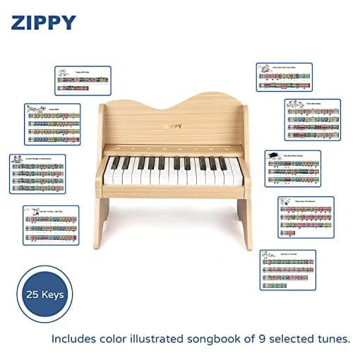 ZIPPY Kids Piano Keyboard, 25 Keys Digital Piano for Kids, Touch Sensitive Control Panel, Volume Adjustable, Mini Music Educational Instrument Toy, Wood Toy for Toddlers Girls Boys (Oak) — view 2