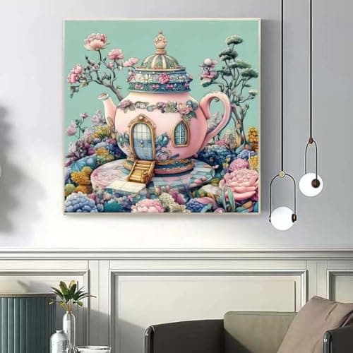 Teapot Castle Diamond Art Kits for Adults,5D Diamond Painting Kits for Beginner,DIY Full Round Drill Flower Diamond Dot Gem Painting With Dot Art Craft Kits for Home Wall Decor 13.79 x 13.79inch — view 4