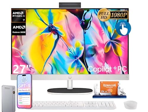 HP 27" All-in-One FHD Touchscreen Desktop Computer, AMD Ryzen AI 7 350(8-Core), 32 GB DDR5-5600 MT/s, 2 TB SSD, AMD Radeon 860M, Wi-Fi6, BT5.4, Copilot+ PC, Windows 11 Pro, w/RECOLX AI Voice Recorder