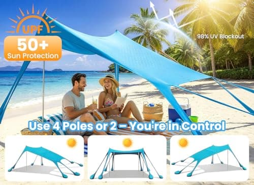 Beach Tent, UPF 50+ Sun Shelter with 8 Sandbags, Sand Shovels, Ground Pegs & Stability Poles – Portable Shade Canopy for Camping, Fishing, Backyard Fun, or Picnics (Sky Blue) — view 4
