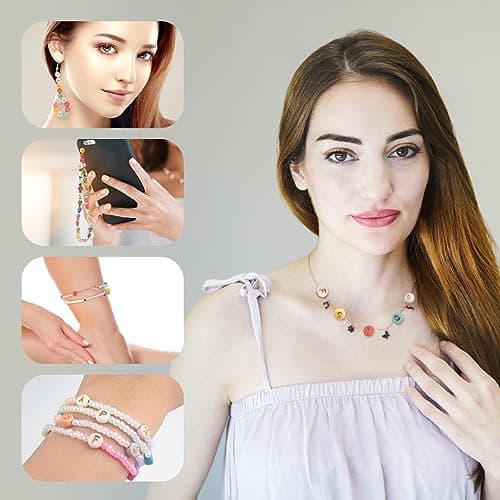 SUTOUG 1010PCS Colourful Letter Beads for Threading, 4 x 7 MM Acrylic Round Beads for Jewellery DIY Making Crafts Bracelets Necklaces Ornaments-Gold — view 3