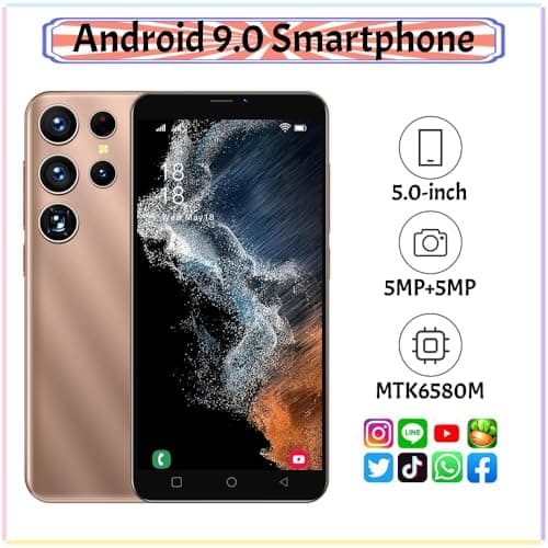 KostSell Mobile Phone, 5.0-inch Screen, Android 9.0 OS,16GB ROM (SD to 128GB), Dual SIM Dual Cameras，Face ID Unlock Cell Phones(Gold)