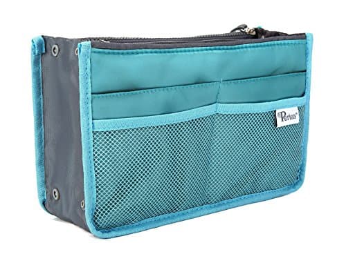 Periea Chelsy Handbag Organizer Insert 13 Pocket Purse Organiser with 2 Zipped Compartments Washable Reinforced Handles Structured Padding S M L (Blue, Medium)