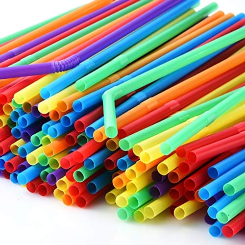 ALINK 500-Pack Solid Colors Flexible Drinking Straws, Plastic Disposable Bendy Straws - 7.75" x 0.23" — view 2