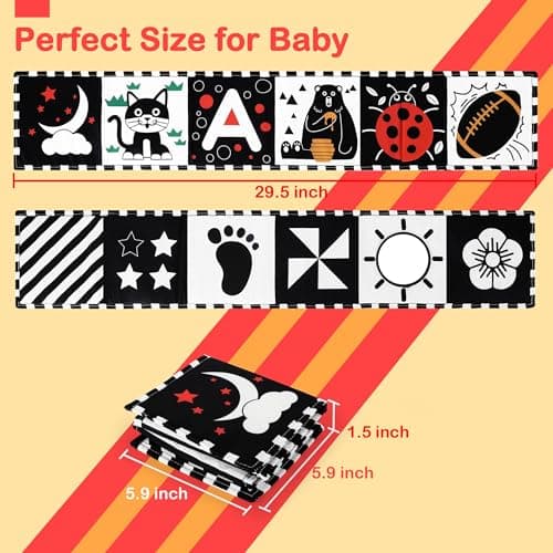 URMYWO Black and White Baby Toy, Tummy Time High Contrast Newborn Toys 0-3 Months, Soft Baby Book, Visual Stimulation Montessori Sensory Infant Toys 0-6-12 Months, Boy Girl Shower Gift — view 3