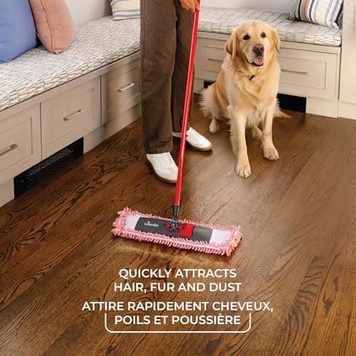 Vileda Pet Pro Microfiber Hair & Dust Mop | Flat dust mop | Three times more pet hair removal | Extra large trapezoid mop head | 100% Microfiber | Multi surface dry usage | Reusable & machine washable — view 2