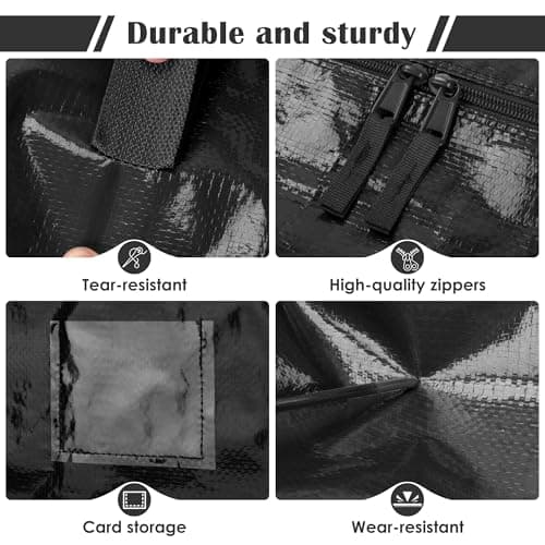 RMOHRO 6 Pack Moving Bags with Full-Open Side Zipper, Extra Large 93L Heavy Duty Waterproof Foldable Storage Totes for College Dorm, Moving & Home Organization Black — view 4