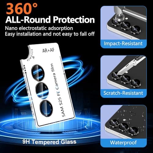 Avocase for Samsung Galaxy S25 FE Camera Lens Protector, Individual Metal Ring Tempered Glass Lens Cover, [Strong Adsorption] Scratch Resistant Ultra-Thin HD Clear Lens Cover, 1 Set-Black Ring