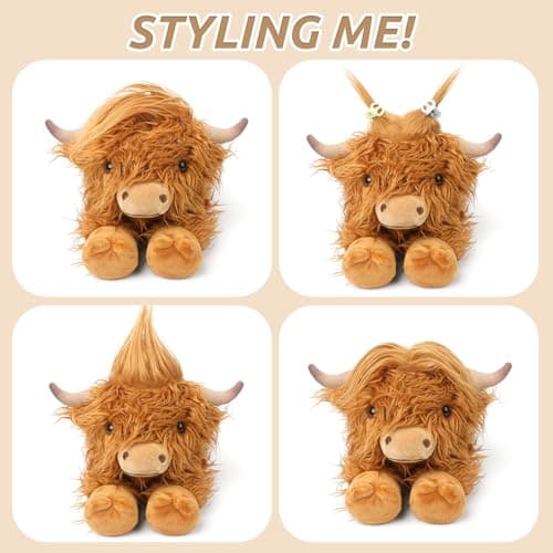 Highland Cow Stuffed Animals, Microwavable Stuffed Animal Adorable Fluffy Cow Plush for Warmth Comfort, Heatable Coolable Lavender Scent Cow Toys, Cute Soft Plushie Highland Cattle Gift for Kids Adult — view 4