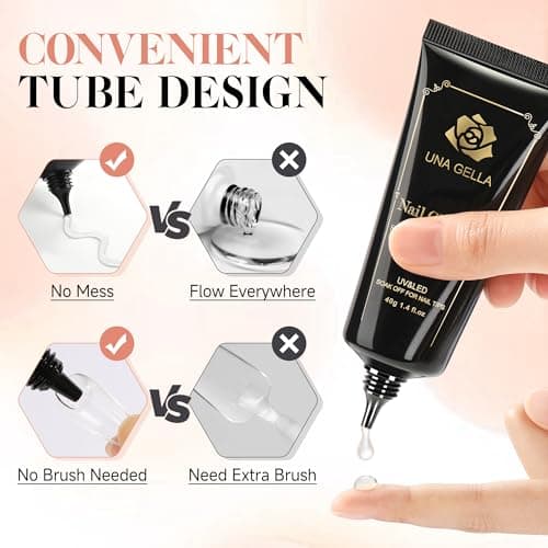 UNA GELLA Gel Nail Glue, Solid Nails Gl ue Gel 40g Lamp Curing Needed Soak Off G LUE Strong Nail G LUE G el for Acrylic Fake Nails Tips Extension Press On Nails for Gelly Tips — view 3