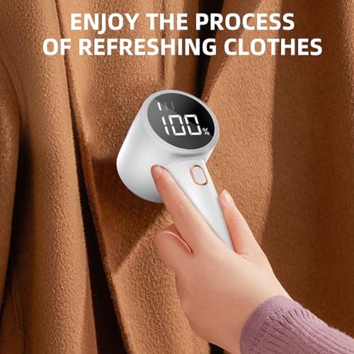 Fabric Shaver, Lint Remover Rechargeable, Electric Portable Sweater Defuzzer with 3 Speeds, 6 Leaf Blades, Digital LED Display to Remove Pilling for Sweater, Clothes, Couch, Blanket, Furniture — view 6