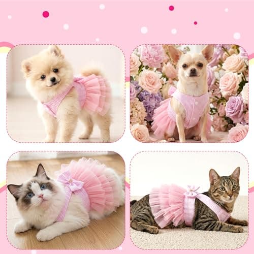 choyaxo Pink Dog Dress Cute Bowknot Tutu Pet Dress Summer Pet Clothe for Puppy Small Cats — view 5